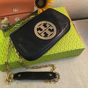 Tory Burch Amanda Logo Crossbody Purse Black Leath